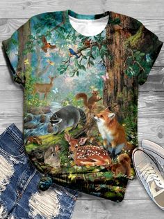 Animal Print T Shirts, Jersey Tops, Animals Print, Wildlife Prints, Animal Designs, Fabric Animals, Shirts For Women, Cute Shorts, Crew Neck Top