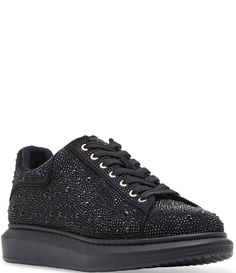 From Steve Madden&#x2C; the Men's Icebox Embellished Sneakers feature:Micro suede upper with allover rhinestone embellishmentWide beveled platform soleLace-up closureTextile liningRubber outsoleImported. Embellished Leather Sneakers For Streetwear, Luxury Embellished Sneakers For Streetwear, Luxury Embellished Lace-up Sneakers, Leather Low-top Sneakers With Rhinestones, Luxury Leather Sneakers With Rhinestones, Embellished Leather Lace-up Sneakers, Embellished Leather Sneakers With Round Toe, Luxury Black Sneakers With Rhinestones, Black Luxury Sneakers With Rhinestones