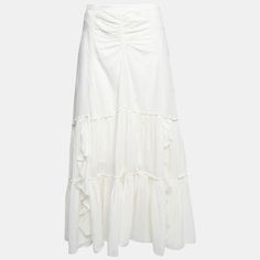 You Will Surely Fall In Love With This Beautiful Skirt From Diane Von Furstenberg. Draped With Ruffled Trims And Cut From Off White Cotton Fabric, This Maxi Length Skirt Makes The Summer Accessory To Flaunt All Your Summer Crop Tops With. For Fastening, It Is Provided With A Zipper. Daywear White Ruffled Maxi Skirt, White Voluminous Skirt For Daywear, White Ruffled Maxi Skirt For Daywear, White Tiered Maxi Skirt For Daywear, White Midi Skirt With Ruffles, White Ruffled Midi Skirt, White Ruffled Skirt With Relaxed Fit, White Relaxed Ruffle Skirt, White Ruffle Skirt With Relaxed Fit