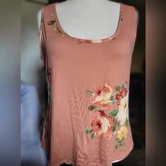 Alone Or With Layers, This Sleeveless Top Skims Your Curves And Provides Just A Hint Of Stretch For A Figure-Flattering Fit. Size Xl: 27'' Long From High Point Of Shoulder To Hem 97% Polyester / 3% Spandex Machine Wash; Tumble Dry Assembled In The Usa Using Sleeveless Rose Print Tops For Summer, Rose Print Sleeveless Tops For Summer, Casual Pink Floral Print Tank Top, Casual Pink Tank Top With Floral Print, Gold Floral, High Point, Crop Tank, Pink Roses, Pink And Gold