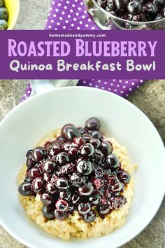 a bowl filled with oatmeal and blueberries on top of a table