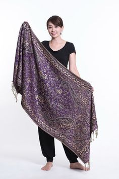 Floral Paisley Nepal Hand Made Pashmina Shawl Scarf Purple | Sure Design Purple Shawl, Flower Motifs, Dress Design Patterns, Medieval Times, Boho Design, Shawl Scarf, Pashmina Shawl, Pashmina Scarf, Boho Designs