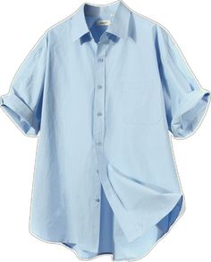 Oversized Cotton Shirt With Roll-up Sleeves, Everyday Tops With Roll-up Sleeves, Oversized Tops With Roll-up Sleeves For Everyday, Oversized Top With Roll-up Sleeves For Everyday, Simple Cotton Summer Shirt, Plain Cotton Shirt For Summer, Blue Casual Tops With Roll-up Sleeves, Casual Blue Tops With Roll-up Sleeves, Basic Solid Summer Shirt