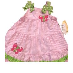 Toddler Butterfly Pink Gingham Sundress Nwt *Size 24 Month Sweet Spring Dress For Picnic, Sweet Spring Dresses For Picnic, Sweet Spring Picnic Dress, Sweet Gingham Dress With Ruffles, Pink Spring Dress For Picnic, Playful Gingham Dress For Spring, Spring Playful Gingham Dress, Playful Gingham Dress With Ruffles, Plaid Sleeveless Dress For Playtime