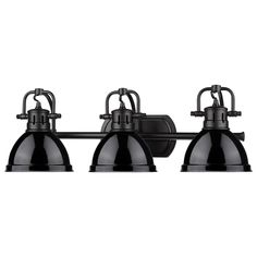 three light bathroom fixture with black shades