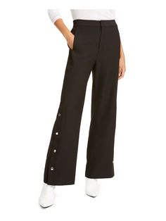 New RACHEL Rachel Roy Wide-Leg Rani Pants in black. Size 4. Details: Inspired by a comfortable track pant, these wide-leg pants by RACHEL Rachel Roy look polished no matter how you rock them. • Zipper and clasp closures at front; belt loops • Snap detailing at outer legs • Off-seam pockets • Polyester Measurements: Length- 42” Inseam- 31” Rise- 12” Waist- 14” to 16” ( garterized at the back) Roy Black, Black Sparkle, Women Legs, Rachel Roy, Type Of Pants, Pants Black, Flare Pants, Sheath Dress, Leg Pants