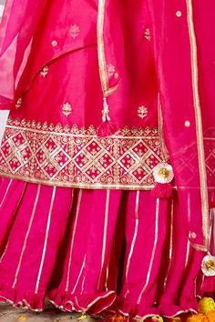 Shop for Pink City Pink Silk Chanderi Kurta Sharara Set for Women Online at Aza Fashions Tassel Dupatta, Sharara Pants, Kurta Sharara Set, Kurta Sharara, Pink City, Luxury Sale, Straight Kurta, Sharara Set, Organza Dupatta