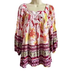 Figueroa & Flower For Anthropologie Bohemian Print Blouse Size Xl New With Tags. No Flaws. - Relaxed Fit - Square Neckline - Long Balloon Sleeves - Lightweight And Flowy Fabric - 100% Rayon Measurements Laying Flat In Inches: - Pit To Pit 20 1/2” - Length 27 1/2” - Sleeve Length 21” I’m Happy To Answer Any Questions Returns Are Not Accepted Bundle To Save 15% Off On 2+ Items Offers Welcome!! Tags: Boho, Floral, Coastal, Casual, Fall, Spring, Summer L009 Multicolor Floral Print V-neck Peasant Top, Long Sleeve Beach Tops With Floral Print, Long Sleeve Floral Print Summer Blouse, Long Sleeve Floral Print Top For Beach, Long Sleeve Tops With Floral Print For Beach, Long Sleeve Floral Print Tops For The Beach, Vacation Floral Print Long Sleeve Blouse, Summer Long Sleeve Tops With Floral Print, Long Sleeve Floral Print Blouse For Vacation