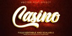 a casino sign with the word casino written in gold lettering on a dark red background