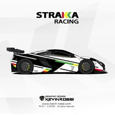 a white and green race car with the words stradka racing on it