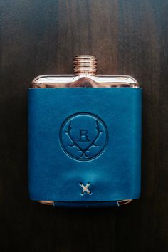 Whiskey Leatherworks - Revolvr Leather Flask - Marine Blue Leather Flask, Marine Blue, Leather Wraps, Flask, Whiskey, Felt, Copper, Leather, Blue