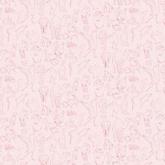 a pink wallpaper with cats and dogs on it