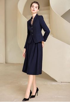 Look graceful and timeless in this two-piece chic midi skirt suit. With an elegant full skirt and tailored jacket, you'll feel timelessly elegant and sophisticated—perfect for work, special occasions, and everything in between. Make a statement in this beautiful skirt suit. Blazer and Full Midi Skirt V-Neck, Long sleeves Flap Pockets Structured shoulders. Polyester 100% Lining: Polyester 100% Imported Brand -Aision Model Number - 233017C1, 233017S2 Suit Skirt Set, Skirt And Jacket, Full Midi Skirt, Beautiful Skirt, Evening Wedding, Beautiful Skirts, Tailored Jacket, Skirt Suit, Role Playing