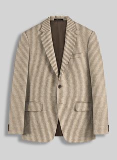 A suit elevates an office essential to the rarified realm of an everyday staple. Crafted from pure wool, our suit features a houndstooth pattern ideal for cold temperatures and brings some charm and fun loving spirit when you head on a cold, drizzly day. It will be a great addition and you will be glad to make it a part of your journey. A venturesome piece that will give you the best bold look and many styling options without exerting much effort.  Look Includes   Houndstooth Beige Tweed Fabric  Two Button Jacket Style  Notch Lapel  Horn Brown Buttons  Single Vent  Three Cuff Buttons  Two Welted Back Pockets on Trousers    Click 'Customize Now' to modify the look if needed.   Lining: Viscose; Dry Clean. Brown Tweed Suits For Business Casual, Classic Houndstooth Suits For Winter, Tweed Jacket With Houndstooth Pattern For Business Casual, Tweed Blazer For Work, Tweed Blazer For Workwear, Classic Winter Houndstooth Suit, Tailored Houndstooth Tweed Jacket For Business, Business Tweed Jacket, Business Tweed Sport Coat With Welt Pockets