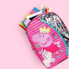 Step into the whimsical world of Peppa Pig with this enchanting backpack, designed specifically for young girls attending kindergarten and elementary school. This 14-inch travel bag is not only lightweight but also brimming with magical features that make it a must-have for any Peppa Pig enthusiast or little girl who adores unicorns and sparkle.

- Dimensions: 14” H x 12” W x 4.5” D
- Material: Durable fabric with glitter print and magic sequins
- Features: Adjustable padded straps, padded back Playful Multicolor Character Print Bags, Playful Character Print Multicolor Bag, Pink Cartoon Style Backpack, Playful Multicolor Bags With Character Print, Pink Cartoon Backpack, Pink Cartoon Backpack For Travel, Pink Cartoon Backpack For Back To School, Playful Pink Backpack For Back To School, Pink Cartoon Backpack For School