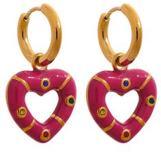 Colorful, impermissible earrings.Light weight Weight 10G Material Stainless Steel Color PVD Real Gold Plated Stainless Steel Earrings, Black Enamel, Shape Patterns, Pink Fashion, Real Gold, Charm Jewelry, Fashion Earrings, Types Of Metal, Pink White