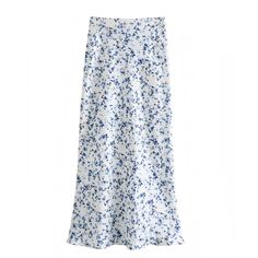 floral-print-white-and-dark-blue-flower-patterned-satin-silk-linen-flowy-low-rise-waisted-slip-midi-long-maxi-skirt-women-ladies-chic-trendy-spring-2024-summer-elegant-feminine-casual-semi-formal-preppy-style-coastal-granddaughter-beach-wear-grandmillennial-zara-revolve-altard-state-reformation-princess-polly-whitefox Floral Maxi Skirts, Navy Blue Long Skirt, Low Rise Maxi Skirt, Maxi Skirt Spring, Casual Maxi Skirt, Feminine Casual, Long Floral Skirt, Dark Blue Flowers, Skirt Details