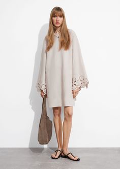 Wide-Sleeve Mini Dress - Beige - Mini dresses - & Other Stories US Knit Outerwear, Linen Sweater, Glamour Dress, Swimwear Dress, Beauty Dress, Linnet, Fashion Story, Wide Sleeves, White Outfits