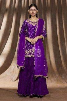 Shop for Surbhi shah Purple Pure Spun Silk Printed Kurta Lehenga Set for Women Online at Aza Fashions Georgette Lehenga With Zari Work And Straight Kurta, Organza Palazzo Set With Traditional Drape For Navratri, Festive Purple Palazzo Set, Diwali Georgette Choli Straight Kurta, Festive Georgette Straight Kurta Choli, Festive Sharara With Sheer Dupatta And Straight Kurta, Festive Straight Kurta Sharara With Sheer Dupatta, Lehenga With Sheer Dupatta For Eid, Eid Lehenga With Sheer Dupatta