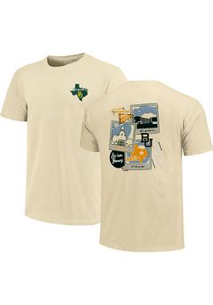 Let everyone know who you root for in this Baylor Bears Yellow Campus Polaroids Short Sleeve T-Shirt! This Baylor Short Sleeve Tee features a screen print team name on left chest with screen print team graphic on center back. T Shirt Design University, Cute Club Shirt Designs, Simple Graphic T-shirt Design, College Club Shirt Designs, College Shirt Design Ideas, Vintage College Tshirts, Vintage Sports Shirt Design, College Graphic Tees, 70s Shirt Design