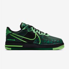 Nike Air Force 1 React Naija Green Black. Men’s 7 Women’s 8.5 Nike Air Force 1 React, Shoes Nike Air Force, Shoes Nike Air, Naija Fashion, Nike Green, Round Toe Heels, Athletic Outfits, Nike Air Force 1, Air Force 1