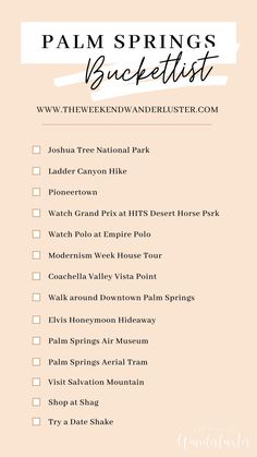 the palm springs bucket list with text overlay