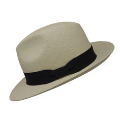 Natural Panama Hat - Borsalino - Grade 5-6 - Borsalino Classic Solid Brimmed Panama Hat, Classic Brimmed Panama Hat In Solid Color, Classic Solid Panama Hat With Brim, Classic Solid Panama Hat, Classic Adjustable Solid Boater Hat, Classic Fedora With Flat Bill For Travel, Classic Flat Bill Fedora For Travel, Formal Flat Brim Panama Hat For Summer, Classic Formal Sun Hat With Flat Brim