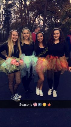 Season Halloween Costume. Teen Halloween costumes. Group Halloween costume. Girl costume ideas 4 Seasons Halloween Costume, Seasons Halloween Costume, Teen Halloween Costumes, Diy Group Halloween Costumes, Fairy Halloween Costumes