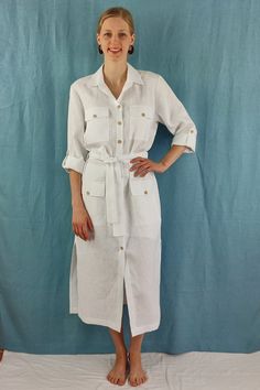 "Write the selected color in the message Linen women dress, summer dress, button front, white linen dress with long sleeves and 4 pockets, perfect for casual wear and suitable for any occasion in any season Details: - 100% natural linen produced in Europe ; - medium weight (180 gram per square meter); - color: white could be any from our colors catalog (color samples at the photo); Made to order, approximately a few days, If you have any questions please message me and I will be glad to answer. Wrap Dress Casual, Linen Casual Dress, Linen Summer Dress, White Linen Dress, Linen Dress Women, White Linen Dresses, Linen Summer, Summer Linen Dresses, Dress Linen