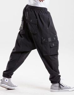 DC Drop Crotch Cargo Trousers Sirwal in Black Denim Cargo Pants, Men's Bottoms, Tactical Clothing, Style Hoodie