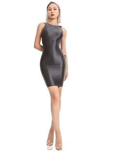 Introducing our collection of High Elastic Sleeveless Pencil Dresses - the epitome of modern fashion and comfort for confident women who appreciate Sexy Women's Tight Dresses. Crafted with the modern fashionista in mind. these Backless Shiny Solid... Sleek Sleeveless Dress For Night Out, Fitted Sleeveless Bodycon Dress For Night Out, Sleek Fitted Sleeveless Dress For Party, Sleek Fitted Sleeveless Party Dress, Sleek Stretch Bodycon Club Dress, Sleek Stretch Bodycon Dress For Club, Sleeveless Bodycon Dress With Back Zipper For Club, Sleek Sleeveless Bodycon Party Dress, Modern Sleeveless Mini Dress For Night Out