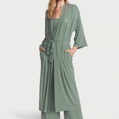 We've Updated Your Downtime With This Easy Modal Pj Robe Featuring A Long Robe With Self-Tie Waist, Comfy Color Sea Green Includes Long Tie-Front Robe, Easy Fit Botanical Modal Fibers Are Plant-Derived Machine Wash Imported 90% Modal, 10% Elastane Exclusive Of Decoration Size Xs Nwot Just Washed See Pictures For Details Smoke Pet Free Home C1 Casual Daywear Sets By Victoria's Secret, Victoria's Secret Long Sleeve Loungewear Sets, Casual Victoria's Secret Sets For Daywear, Casual Victoria's Secret Daywear Sets, Victoria's Secret Casual Daywear Sets, Victoria's Secret Summer Loungewear Sets, Solid Color Sleepwear For Lounging, Victoria's Secret Summer Sleepwear For Loungewear, Victoria's Secret Summer Loungewear Sleepwear