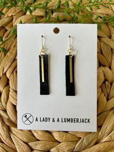 These earrings measure approximately 1/3" wide x 2 1/8" drop (including hook). Made with hypoallergenic 14k gold plated hooks and silicone earring backs, they're perfect for sensitive ears. These are hand crafted from from genuine leather and raw brass which makes such a beautiful combination. Each set is packaged in a brown jewelry box for easy gifting! Our current processing time is 3-5 business days. We ship USPS Ground Advantage with a Priority upgrade available at checkout; both shipping options include tracking which will be sent to you when your order ships.  Need a bulk order or have a custom request? We'd love to hear from you! Please reach out to us at aladyandalumberjack@gmail.com Love your order? We'd love to see it! Please tag us on Instagram @aladyandalumberjack. Nickel-free Drop Earrings For Everyday, Everyday Nickel Free Dangle Earrings, Everyday Use Nickel-free Dangle Earrings, Adjustable Drop Earrings For Everyday Use, Nickel Free Drop Earrings For Everyday Use, Everyday Dangle Linear Earrings With French Hook, Dangle Earrings For Everyday Use, Everyday Linear Dangle Earrings With French Hook, Everyday Linear Drop Earrings With Lever Back