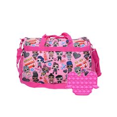 Set Includes: (1) Lol Surprise Duffel Bag 16" Travel Bag & (1) Girls Lol Surprise! Pop Sensory Fidget Toy Backpack Featuring An All-Over Print Of Lol Surprise Dolls: V.R.Q.T, Go-Go Gurl, Cheeky Babe, Beatnik Babe, Independent Queen, Bon Bon, Optical, Honey Bun And Her Majesty. Background Has Different Icons And Landmarks Of Different Cities. Text Reads "London, Brooklyn, And Paris". Main Compartment With Zippered Closure. Includes A 2 Mesh Pocket On Each Side Of The Bag For Water Bottles And Oth Adjustable Pink School Bag, Fun Pink Bags For Playtime, Playful Pink Bag For Daycare, Rectangular Pink Bag For Playtime, Trendy Bags For Daycare And Back To School, Clip Keychain, Honey Bun, Push Pop, Lunch Tote Bag