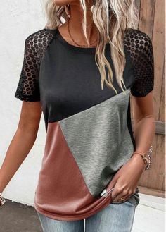 Color:Black;Size:M;Size:XXL;Package Contents:1 X T Shirt;Occasion:Other;Style:Bohemian; Black Cotton Patchwork Tops, Black Cotton Tops With Splicing, Black Patchwork Short Sleeve Tops, Black Casual Tops With Patchwork, Black Stretch Tops With Splicing Details, Black Spliced Stretch Top, Black Stretch Top With Splicing Details, Black Stretch Top With Patchwork, Black Stretch Patchwork Top