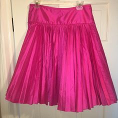 Simply Stunning! Perfect For Holiday Parties Silk Pleated Skirt For Summer Parties, Spring Silk Skirt With Accordion Pleats, Pink Silk Full Skirt, Formal Pink Pleated Skirt, Spring Party Silk Pleated Skirt, Pink Satin Skirt For Spring, Formal Pink Flared Skirt, Formal Flared Pink Skirt, Formal Pink Midi Skirt