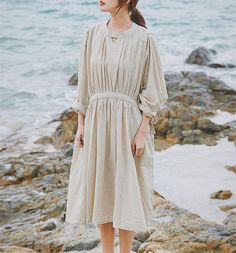 Loose linen tunic dresslinen summer dresslinen dresspleated | Etsy Elegant A-line Linen Beach Dress, Summer Beige Pleated Midi Dress, Flowy Linen Midi Sundress, Bohemian Linen Midi Dress For Daywear, Bohemian Midi Linen Summer Dress, Bohemian Linen Midi Dress For Vacation, Summer Bohemian Pleated Midi Dress, Spring Beach Dress Made Of Ramie, Summer Linen Pleated Dress