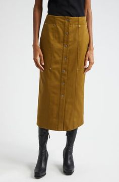 Classic utilitarian style defines a cotton-twill pencil skirt that's a versatile closet staple. 34 1/2" length Front button closure Front slant pockets; back welt pockets 100% cotton Dry clean Imported Fall Workwear Skirt With Belt Loops, Fitted Skirt With Patch Pockets For Spring, Fitted Cargo Skirt With Belt Loops For Fall, Fall Cotton Knee-length Pencil Skirt, Fall High Waist Fitted Cargo Skirt, Fall Workwear Cargo Skirt With Belt Loops, Fall Cotton Knee-length Skirt, High Waist Fitted Cargo Skirt For Fall, Utility Cargo Skirt With Patch Pockets For Work