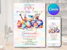 an image of a birthday party with watercolors and paintbrushes on it