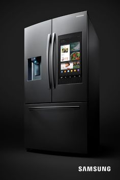 an image of a samsung appliance on the side of a refrigerator with water dispenser