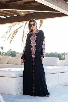 This stunning kaftan with its monotone embroidery will be your summer favorite. It is an extremely comfortable wear, light and soft and can be used on many occasions -  home gatherings, festival parties, summer occasions, dinners, or just in your home to feel comfortable.  Fabric : 70% Egyptian Cotton and 30% Polyester Sizes : The dress comes in two sizes. S/M/L which fits up to a size 14 US (Large) and one that fits up to a size 22 US (2XL). It comes with a cinch in the back to accentuate your beautiful body.   Kaftan measurements in inches : S/M/L Bust : 44-45 Hip : 50-51  X/2XL Bust : 49-50 Hip : 55-56 Length : 57 inches For reference, the model is 5'6" (170cm) and a size 6 US (small) and is wearing a large . The kaftan comes with a cinch in the back which is used to tighten across the Embroidered Caftan, Cotton Caftan, Belle Silhouette, Colorful Embroidery, Summer Favorites, Caftan Dress, Egyptian Cotton, Look Plus, Festival Party