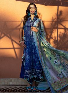 Unstitched Light Blue Printed Lawn Suit, Light Blue Cotton Lawn Suit For Summer, Festive Blue Digital Print Sets, Traditional Blue Sets With Digital Print, Blue Traditional Printed Sets, Unstitched Blue Lawn Suit With Dupatta, Blue Lawn Suit With Dupatta For Eid, Unstitched Blue Lawn Suit For Eid, Unstitched Blue Bohemian Sets