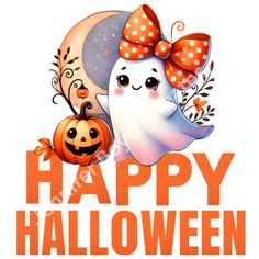 Celebrate Halloween with a touch of sweetness using this adorable design featuring a cheerful ghost with a polka-dot bow and a smiling jack-o'-lantern. Set against a starry night sky with whimsical florals, this artwork perfectly blends spooky and cute. Ideal for those who love a more lighthearted approach to Halloween, perfect for family-friendly festivities or anyone who enjoys cute holiday-themed decor. Pink Happy Halloween, Cute Ghost Holding Pumpkin, Cutesy Halloween, Whimsical Florals, Spooky Pictures, Pastel Halloween Clipart, Happy Howloween Dog, Kawaii Ghost, Halloween Parfait