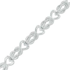 Pump up the fashion volume with this shimmering diamond link bracelet. Crafted in sterling silver, each link features a polished and sparkling diamond-lined loop that creates a square knot - topped with a polished heart outline. Radiant with 1/2 ct. t.w. of diamonds and a brilliant buffed luster, this 7.0-inch bracelet secures with a tongue and groove clasp. Jewelry Facts, Diamond Bracelet Design, Heart Outline, Double Knot, Square Knot, Bracelet Knots, Peoples Jewellers, Knot Bracelet, Sparkling Diamond