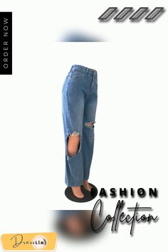 Loose High Waist Straight Hole Jeans Denim Pants Trendy Wide Leg Non-stretch Jeans, Spring Non-stretch Wide Leg Jeans, Casual Non-stretch High-waisted Jeans, Casual Non-stretch Jeans, Casual Non-stretch High-waisted Flare Jeans, Non-stretch Denim Blue Jeans For Summer, Denim Blue Cargo Jeans For Summer, High Waist Distressed Cropped Jeans, Distressed High Waist Cropped Jeans