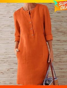 I like this. Do you think I should buy it? A Line Dress For Women Over 50, Cheap Knee-length Pants With Pockets, Aline Dresses Casual, Cheap Gray Winter Pants, Dress Casual Knee Length, Cheap Orange Fall Dresses, Knee Length Dresses Cotton, Dress Knee Length Casual, Casual Dresses 2023