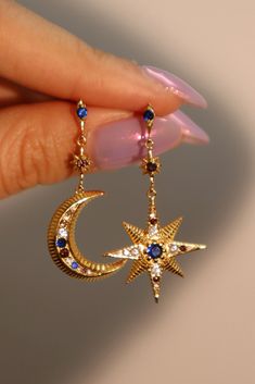 Saving Grace, Gem Earrings, Dope Jewelry, Sparkle And Shine, Waterproof Jewelry, Silver Pin, Colored Gems, Moon Star, Dream Jewelry