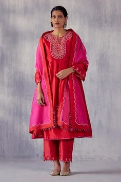 Shop for AMISHA KOTHARI Chanderi Silk Gulnaaz Sleeve Embroidered Anarkali Set for Women Online at Aza Fashions Festive Anarkali Palazzo Set With Embroidered Border, Designer Red Churidar With Embroidered Border, Designer Red Kurta With Embroidered Border, Festive Red Churidar With Embroidered Border, Anarkali Churidar With Embroidered Border In Red, Red Anarkali Churidar With Embroidered Border, Designer Red Anarkali Set With Embroidered Border, Red Anarkali Unstitched Suit With Embroidered Border, Red Anarkali Set With Embroidered Border For Eid