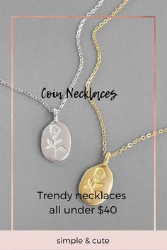 Trendy minimalist coin necklaces all under $40! Our coin necklaces are all made of 925 sterling silver or 18k gold plated 925 sterling silver. Free shipping with a cute jewelry box!  We have beautiful and unique graven coin necklaces and simple coin pendant necklaces. Perfect for everyday wear and important moments! Also best gifts for girlfriend, best friend, and your mom! Check them out on our website TODAY! #jewelry #minimalist #necklace #gifts #accessories #gold Dainty Jewelry Bracelets