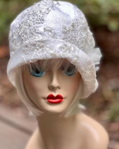 1920's Wedding  Cloche Hat  10 to 15% off after your review. My hats are so different than usual, They are comfortable.     If you're tired of wearing it for the day, it's made to be folded and put it in your purse.  There will be no wrinkles.                                 Step into the glamorous world of the Roaring Twenties with this stunning 1920's cloche hat. Inspired by the iconic styles of the Jazz Age, this handcrafted accessory is the perfect addition to any vintage lover's wardrobe. Flapper Style Fitted Wedding Headpiece, Fitted Flapper Wedding Headpiece, Wedding Flapper Fitted Headpiece, Vintage Fitted Headpieces For Wedding, Vintage Fitted Wedding Headpiece, Adjustable Flapper Wedding Headpieces, Vintage Gatsby Style Hat Headpiece, Gatsby Style Hat For Vintage Events, Gatsby Style Cloche Hat For Kentucky Derby